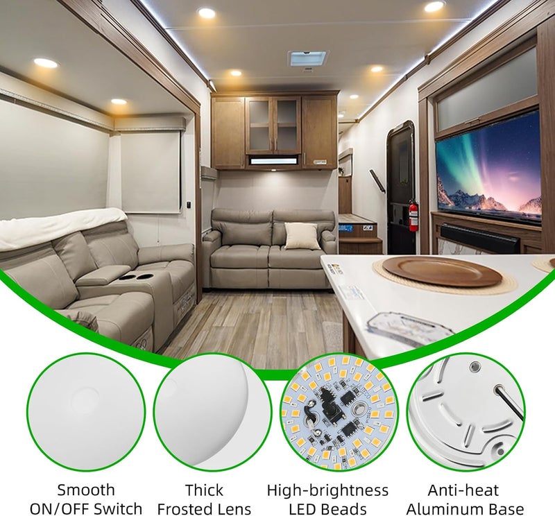 ULITECO RV Ceiling Light 12V, 4.5Inch RV Light Interior, Dimmable Puck Dome Lights for Motorhome Boat Trailer (Warm White 2Pack) - Image 2
